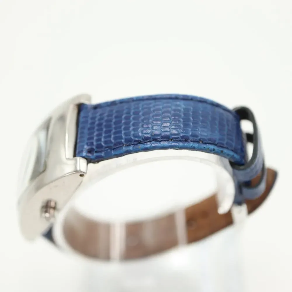 DKNY Silver Tone Dome Tank 23mm Women Watch Rectangle Blue Leather w New Battery